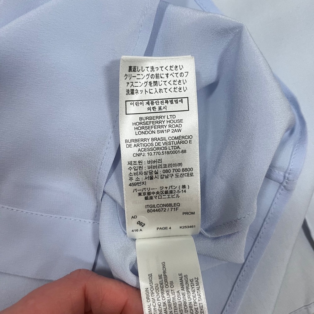 Burberry‎ London Light Blue Crepe Sleeveless Kimono Style shirt vest 100% Silk - Picture 10 of 11